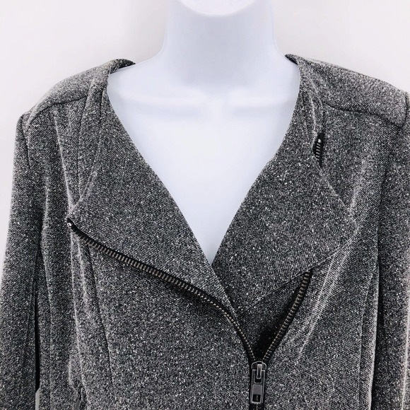 Gray Moto Jacket Catherine Malandrino Runway Sz M Marled Asymmetrical Zip Shanfa - Picture 3 of 12